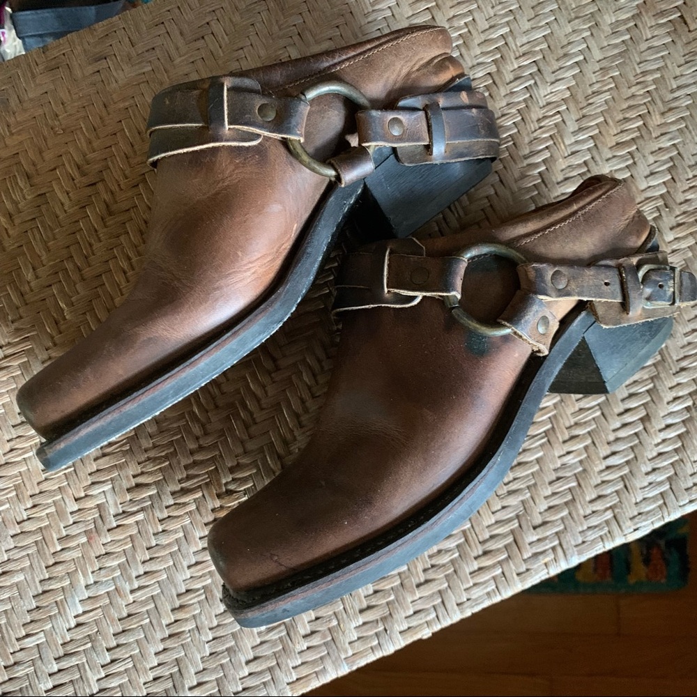 VTG FRYE WOMENS HARNESS CLOG BOOT BROWN LEATHER